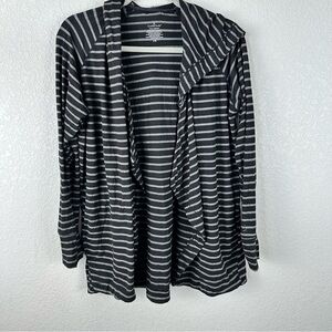 Cuddl Duds | Black/Grey/Gray Stripe Flexwear Open-Front Hooded Jacket Sz S/M